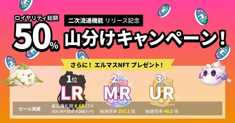 PLT PlaceにおいてNFTの二次流通機能が2022年9月1日より開始予定、エルマスNFT「ロイヤリティ総額50%山分けキャンペーン」も同時開催