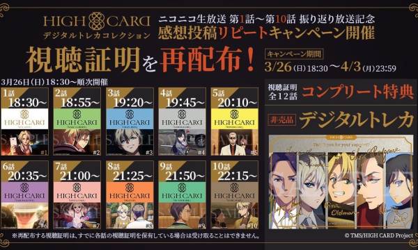 プレイシンク、アニメ「HIGH CARD」アニメ視聴連動NFTが「振り返り放送と連動」して再配布実施へ