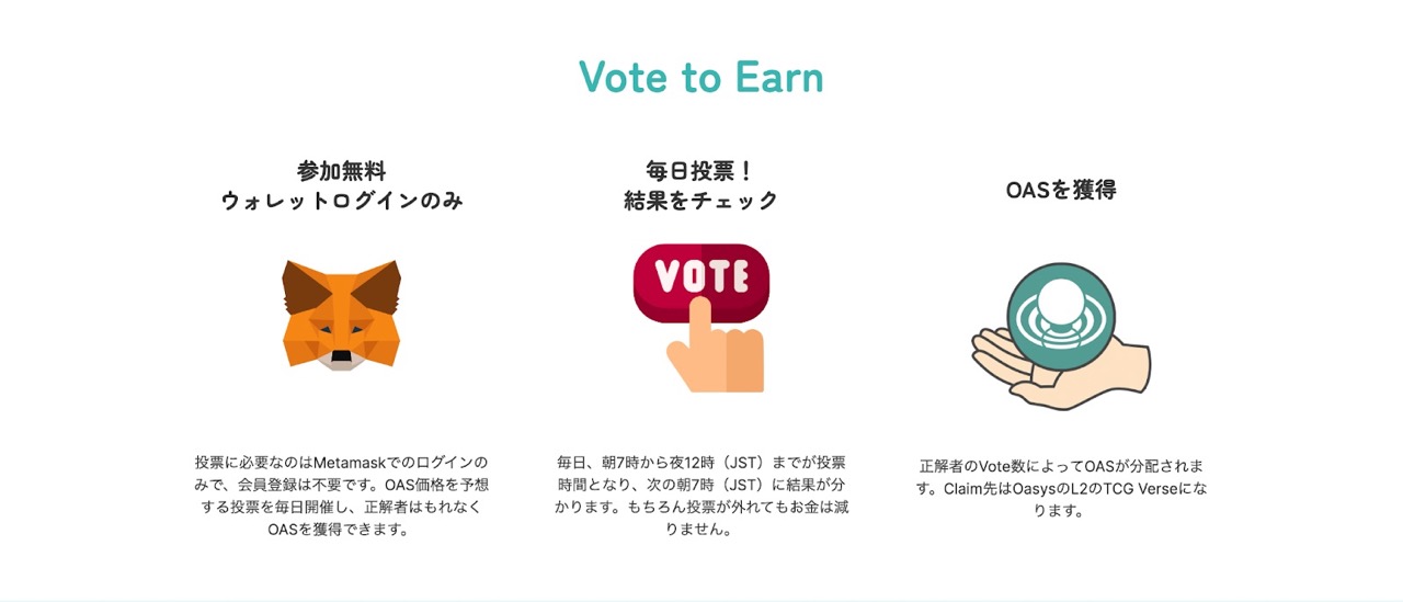 価格が上がるか下がるかを予想して$OASトークンを獲得できる「Oas Choice」がリリース